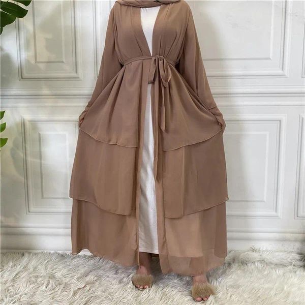 Abbigliamento etnico Eid Mubarak Ramadan Chiffon a 3 strati Elegante Kimono Donna musulmana Abaya Cardigan aperto Abito lungo Dubai Turchia Islam Robe