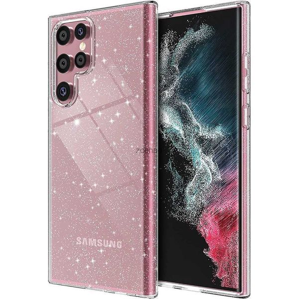 Capas de telefone celular Glitter Clear Phone Case para Samsung Galaxy S23 S22 Ultra 5G S21 Plus S20 FE A53 A52 A13 A51 Nota 20 Transparente Silicone CoverL240105
