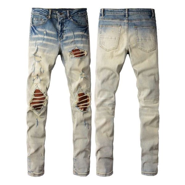 Pantaloni firmati da uomo Jeans viola Amris 887 Street Trench Patch Jeans High Street Trench aderente con gamba in denim