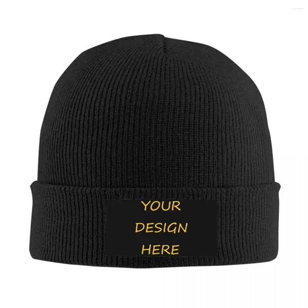 Berets seu design aqui diy crânios gorros boné unisex inverno quente malha chapéu adulto personalizado po logotipo texto impressão bonnet esqui