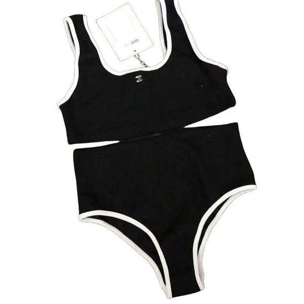 Channel Bikini Designer-Bademode, Damen-Bademode, westlicher Stil, gestrickt, hochwertiger, junger, schwarz-weißer Sport-Badeanzug