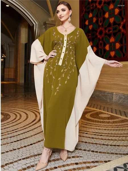 Etnik Giyim Eid Müslüman Parti Elbise Kadınlar İçin Abaya Diamond Jalabiya Fas Bat Sleeve Dubai Abayas Kaftan İslam Vestidos Arap Uzun Robi