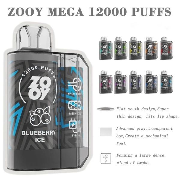 Einweg-Vape-Stift Zooy Mega 12000 Puff Mesh Coil Typ-C OEM/ODM Elektronische Zigarette Fruits Vape Crystal 12K