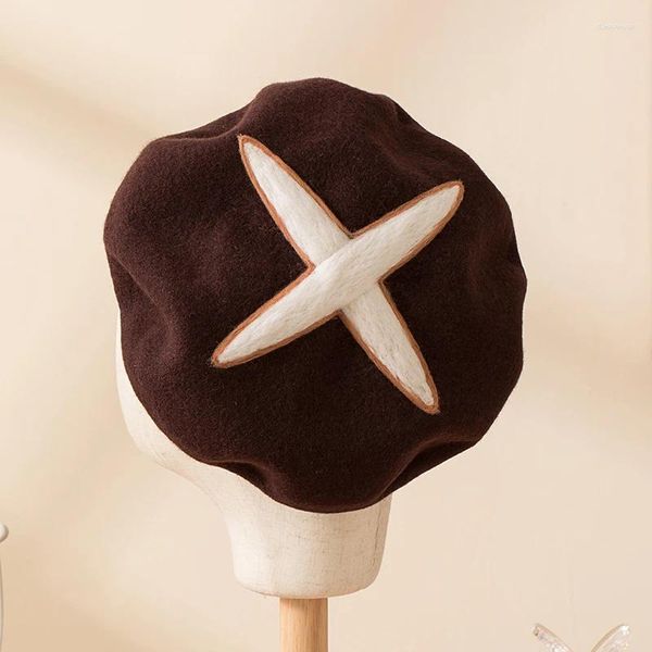 Berets criativo bonito artesanal lã feltro cogumelo pintor boné outono e inverno selvagem minimalista estilo preppy boina