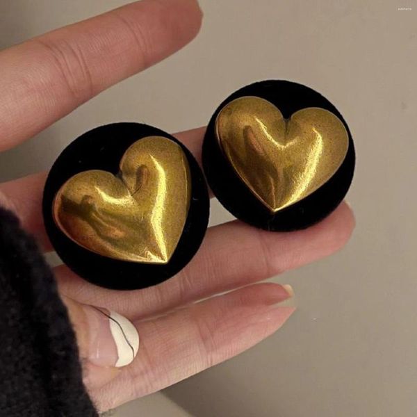 Orecchini a bottone vintage tondi color oro cuore dichiarazione grande nero Boho per le donne gioielli etnici elegante regalo per feste 2024