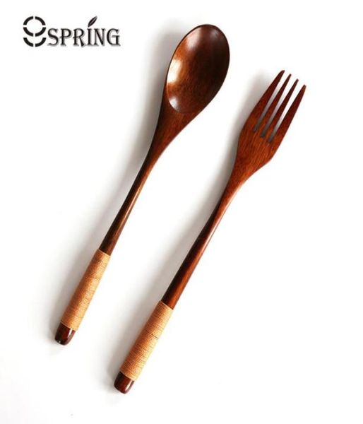 2 pezzi set forchetta cucchiaio di legno set di posate portatili cucchiaio di legno forchetta per insalata set di stoviglie in stile giapponese utensili in legno stoviglie4429025