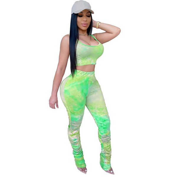 2024 Tute firmate Set di due pezzi Abiti da donna Primavera Tie Dye Abbigliamento sportivo Senza maniche Canotta e pantaloni impilati Abbigliamento casual all'ingrosso 10498