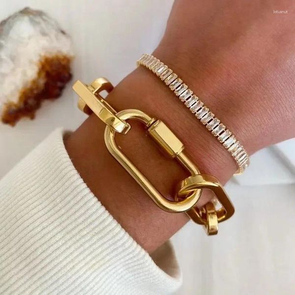 Link Bracelets Charme de designer de luxo para mulheres Bracelete de cristal brilhante Hiphop/rock amantes de zircão de zircão de joias por atacado por atacado