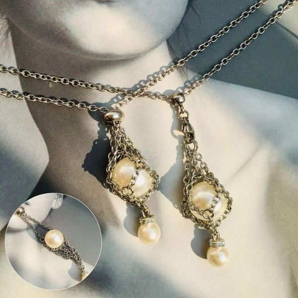 Collane con ciondolo Colore argento Porta perle Gabbia Accessori per collana Acciaio inossidabile Rete di cristallo Metallo intercambiabile