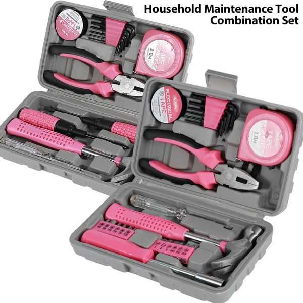 1324 pçs kit de ferramentas reparo doméstico multiuso rosa conjunto mão casa com caso armazenamento durável martelo e chave allen 240108