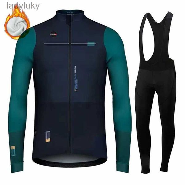 Conjuntos de camisa de ciclismo 2023 Novo KR INEOS-Conjunto de roupas de ciclismo masculino de lã térmica Conjunto de lã longa e calças compridas para passeios de mountain bike ao ar livreL240108