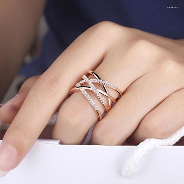 Cluster Ringe Fanqieliu Rose Gold Farbe S925 Stempel Zirkon Ring Für Frauen Trendy Schmuck Mädchen Geschenk FQL20245