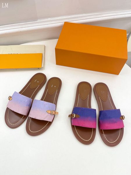 Designer de luxo mulheres lock it flat mule slides sandálias flip flop chinelo com caixa saco de pó