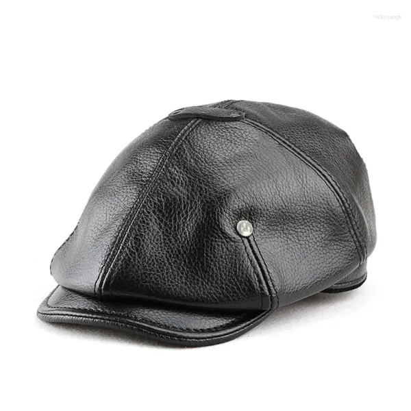 Berretti a sfera 2024 Genuino Berretto da uomo in vera pelle Boina Mujer Cappello in avanti British Chapeau Femme Hiver Pittore Inverno Bere