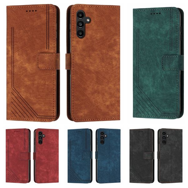 Capas carteira para Redmi K70 K70E Note 13 Pro Moto G34 G04 G Play 2024 Power 2024 Samsung A35 A55 Business Vertical Linhas de couro ID Titular do cartão Flip Cover Bolsa Strap