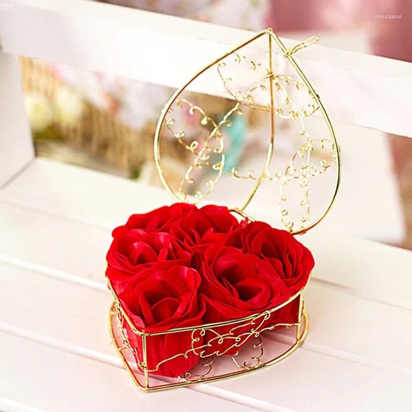 Flores decorativas sabão rosa buquê de flores artificial com caixa de presente decoração de festa de casamento em casa namorada namorada namorada namorada