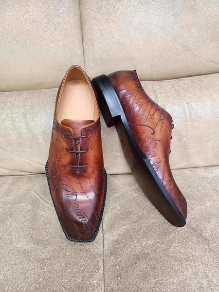 Sapatos de vestido homens couro genuíno gravura retro cor polonês negócio formal desgaste de alta qualidade oxford