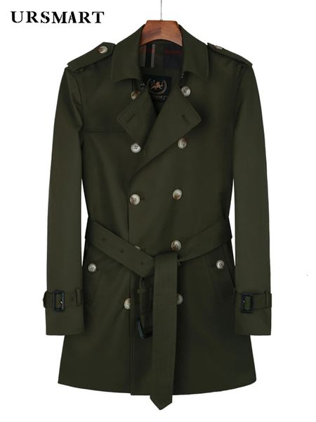 Médio longo blusão masculino militar verde duplo à prova de chuva trench coat duplo estilo britânico moda forro de lã casaco jovem 240108