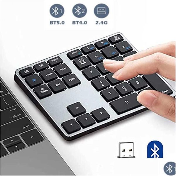 Teclados sem fio Número Pad Recarregável Teclado Numérico Bluetooth para Windows 35-Keys Alumínio Numpad Teclado Contadores HKD230825 Ottee