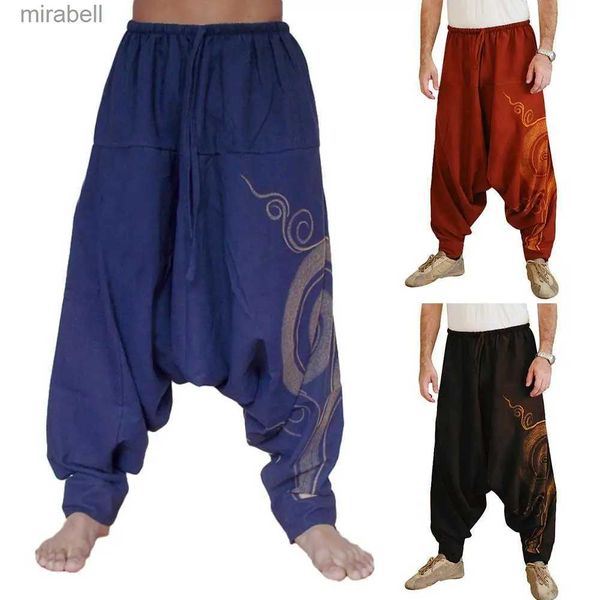 Calças masculinas masculinas elegantes com cordão gota virilha tornozelo amarrado calças largas calças longas harem calças longas calças harem calças longas harem pant yq240108