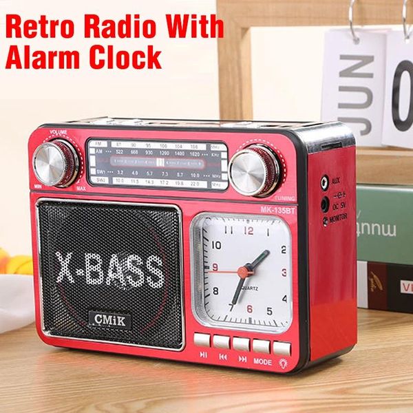 Connettori Nuova radio portatile retrò con sintonizzazione manuale con luce e orologio Interfaccia USB Ricevitore radio Bluetooth Lettore Mp3