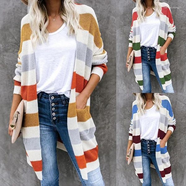 Malhas femininas outono longo cardigan feminino botão acima kimono cardigans senhoras decote em v camisola de malha para casaco feminino