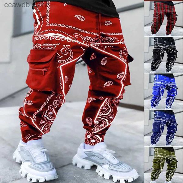 Calças masculinas calças cargo reflexivas impressas soltas hip hop moda rua desgaste macacão de bolso grande cor brilhante 4 estações calças t240108