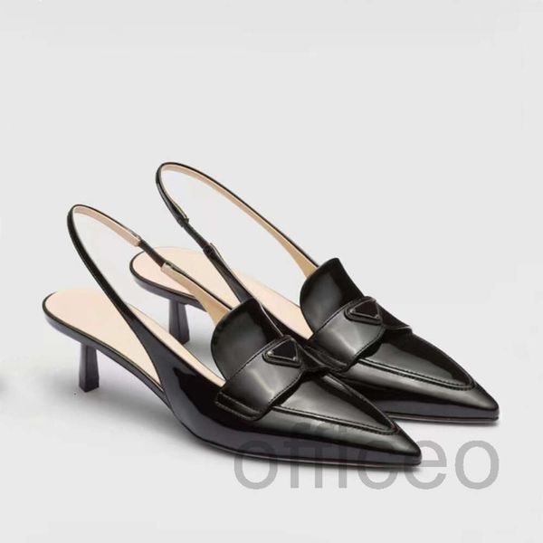 Slingback Punta a punta Tacco a spillo Scarpe eleganti sandalo Décolleté gladiatore Fibbia triangolare in pelle di vacchetta Scarpe da sera per feste da donna Tacchi alti firmati di lusso 35-42