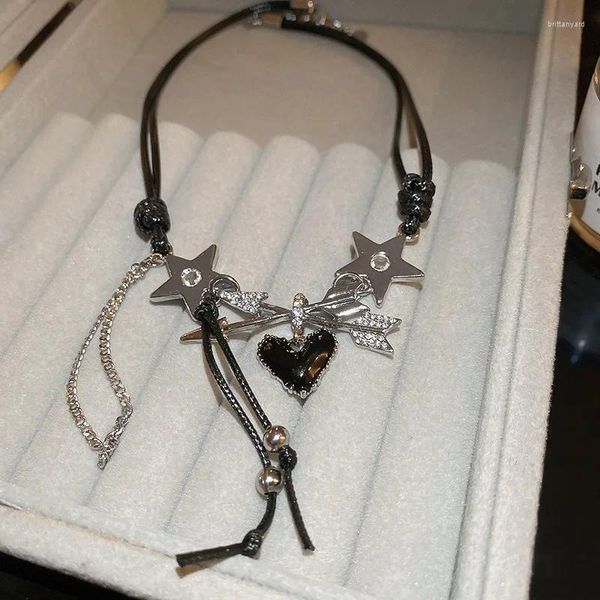 Ожерелья с подвесками в стиле хип-хоп, капающее масло, звезды, сердце, кожаное ожерелье, темный стиль, цепочка на ключицу для женщин