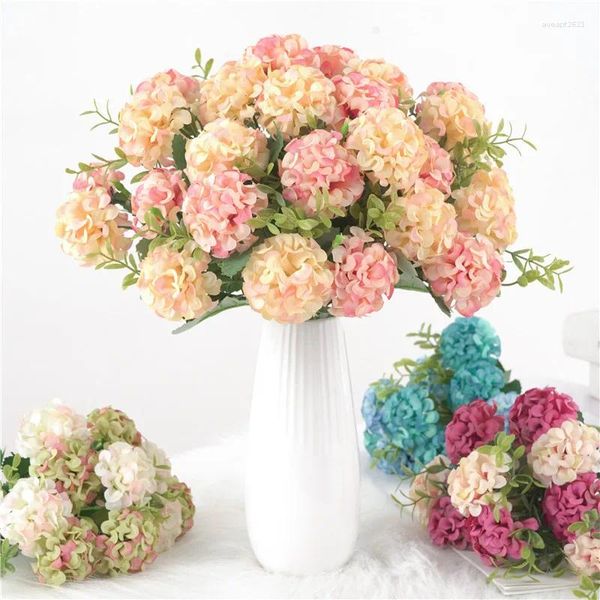 Dekoratif Çiçekler Yapay 11.6 inç İpek Hydrangea, DIY Düğün Gelin Buket Partisi Ofis Ev Masa Centerpieces Bitki