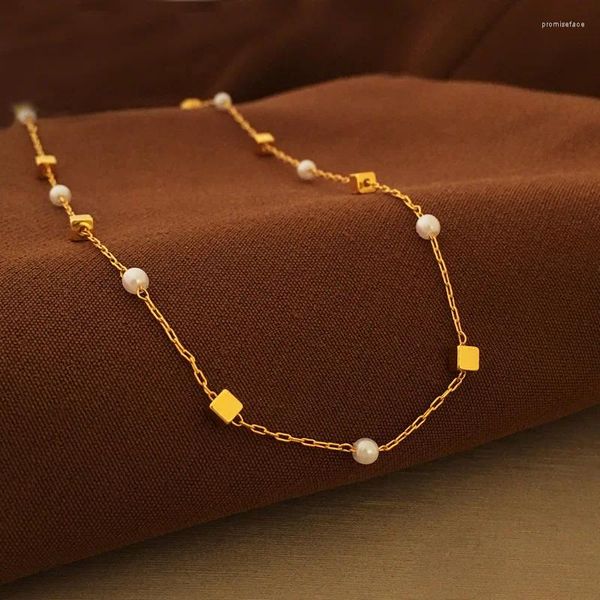Anhänger-Halsketten, Modeschmuck, kubische Perlen, Imitationsperlenkette, elegantes und sanftes Damengeschenk, Messing mit 18 Karat Vergoldung für Damen