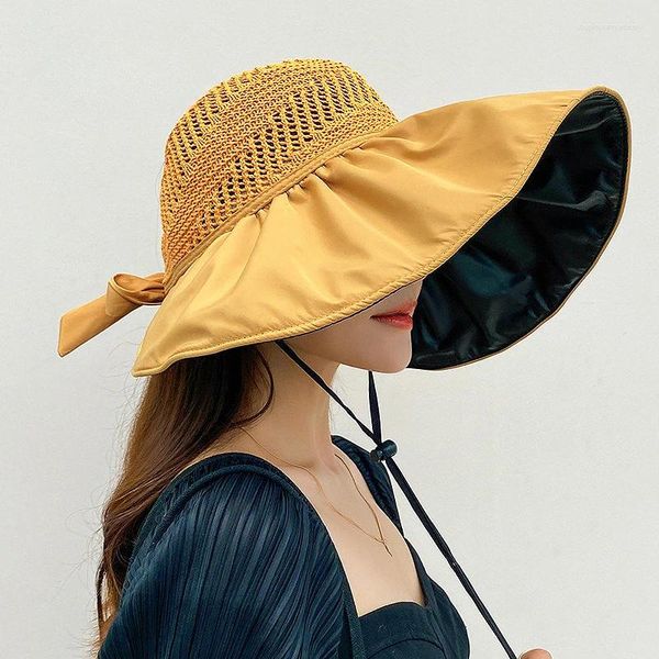 Geniş Memlu Şapkalar Moda Kadınlar Büyük Güneşlik Şapkası Açık Plaj Fisherman Kadın Yaz Anti-ultraviyole Sunhat Bowknot Panama Caps