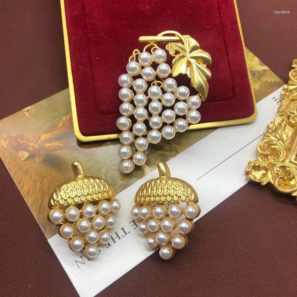 Halskette Ohrringe Set Barock Perle Midwestern Stil Brosche Traube Vintage Hofnadel