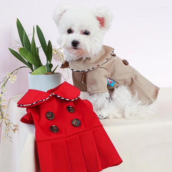 Vestuário para cães Pet Trench Coat Macacão Vestido Casal Caqui Boneca Colarinho Gato Saia Bonito Traje Roupas