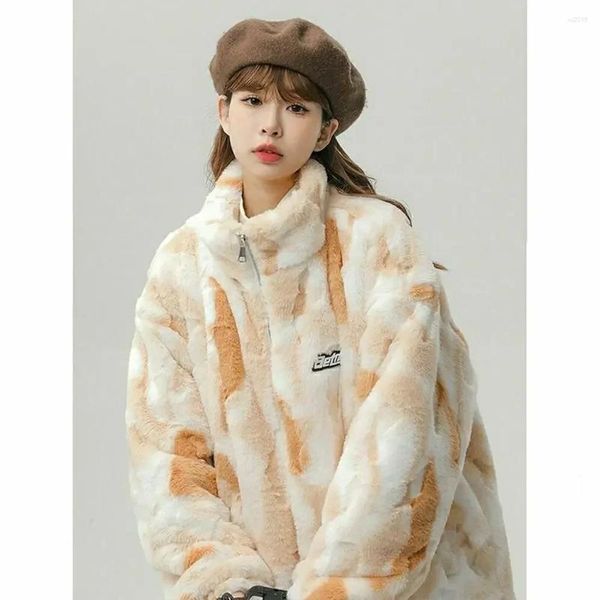 Giubbotti da donna 2024 Plus Cotone addensato caldo tie-dyed lana d'agnello inverno pelliccia finta montone cappotto vestiti