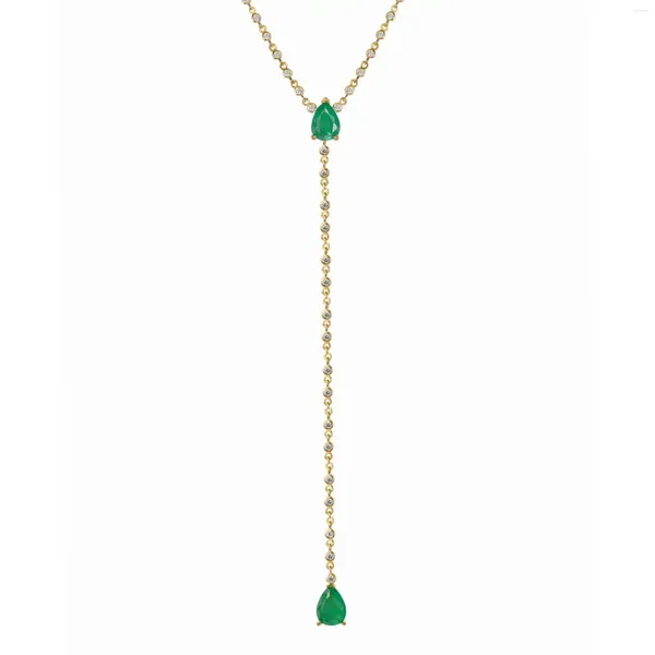 Catene Catena lunga da donna sexy Placcata in oro Sparking 5A Lunetta rotonda Cubic Zirconia Collana verde a goccia Y Lariat