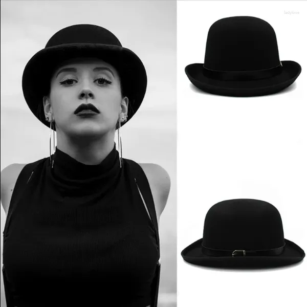 Berets Bowler Hats Top für Männer Solid Black Fedora Herbst und Winter Herren Damen Dome British Classic Vintage Filz