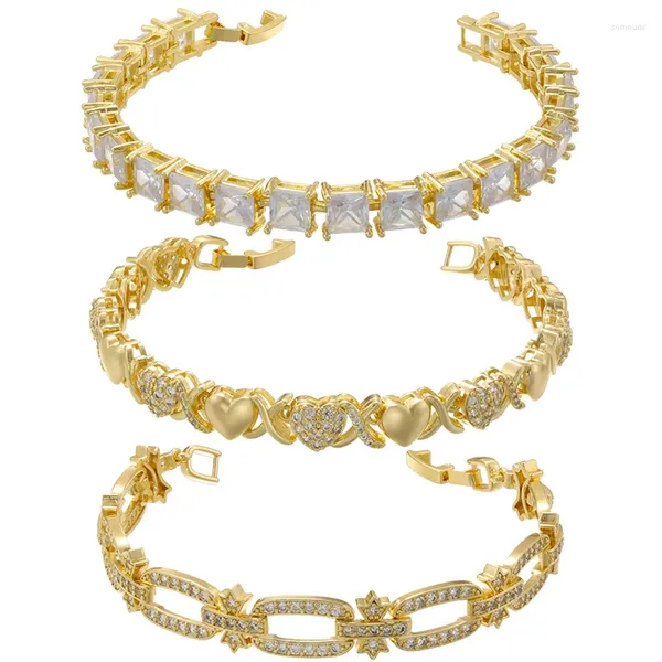 Braccialetti con ciondoli ZHUKOU Cuore color oro per le donne Quadrato Cubic Zirconia Uomo Ottone placcato Gioielli all'ingrosso VL401