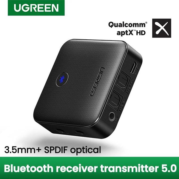 Connettori Ugreen Bluetooth 5.0 Ricevitore trasmettitore Aptx HD 2 in 1 Adattatore audio wireless Digital Optical Optical Toslink 3,5 mm Jack Aux per TV PC