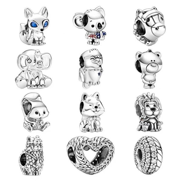 925 Silber neuer europäischer Charm-Perlenfuchs, Elefant, Pferd, Löwe, Schloss, Zug, Hut, geeignet für PAN-Armband DIY Damenschmuck Kostenloser Versand