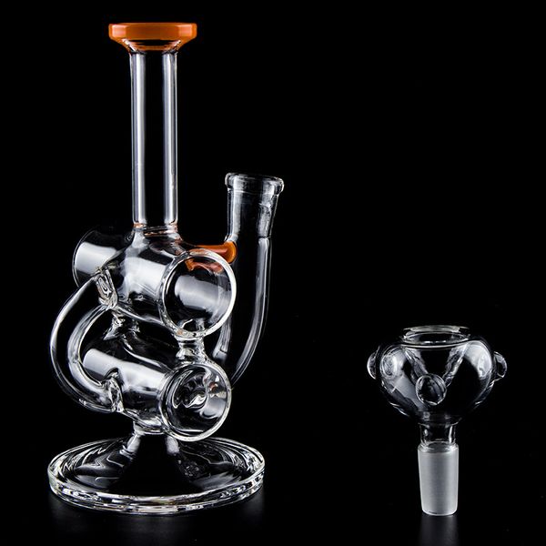 Headshop888 GB022 Cerca de 17cm de altura Vidro Bong Duplo Reciclador Água Perc Dab Rig Bongs Cachimbo Bubbler 14mm Masculino Dome Glass Bowl