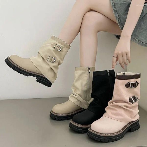 Botas femininas verão ankel sapatos moda nicho design grosso fundo casual all-matching pequeno curto