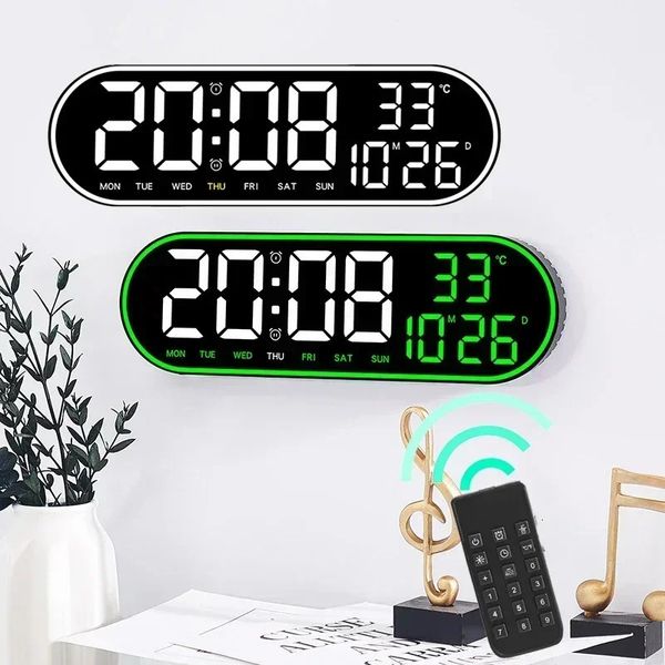 Große digitale LED-Wanduhr mit Temperatur, Datum, Wochenanzeige, Alarm, Uhr, Timer, Countdown, wandmontierte LED-Uhren mit zwei Alarmen 240106