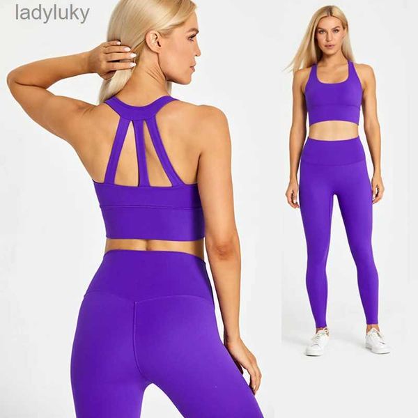 Conjuntos de camisa de ciclismo ABS LOLI 2 PCS Yoga Set Mulher Roupas de ginástica Treino Sportswear Strappy Sports Bras Cintura alta Leggings Gym Wear Athletic Sport SuitL240108