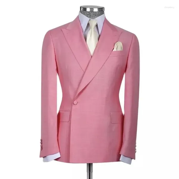 Abiti da uomo Custom Made One Button Rosa Risvolto con visiera Uomo Slim Fit 2 Pezzi Abbigliamento quotidiano Wedding Groom Blazer Terno Masculino