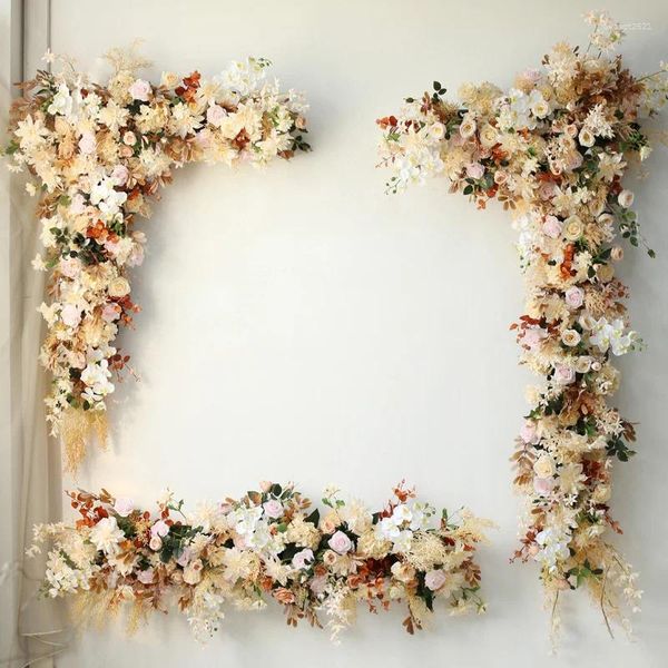 Flores decorativas luxochampanhe parede pendurar triângulo flor arranjo floral casamento pano de fundo arco decoração linha artificial banquete evento festa