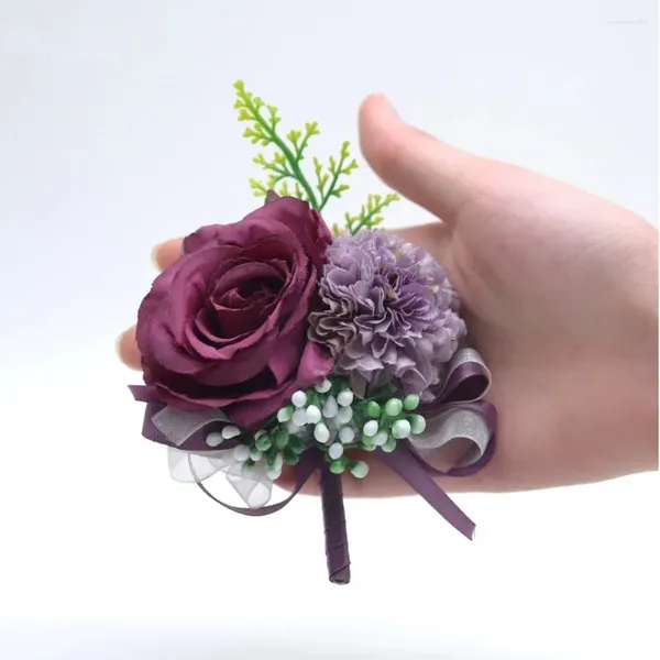 Fiori decorativi 15 colori Fiore all'occhiello per matrimonio Fatto a mano Rosa Corpetto Spilla Risvolto Prom Party Viola