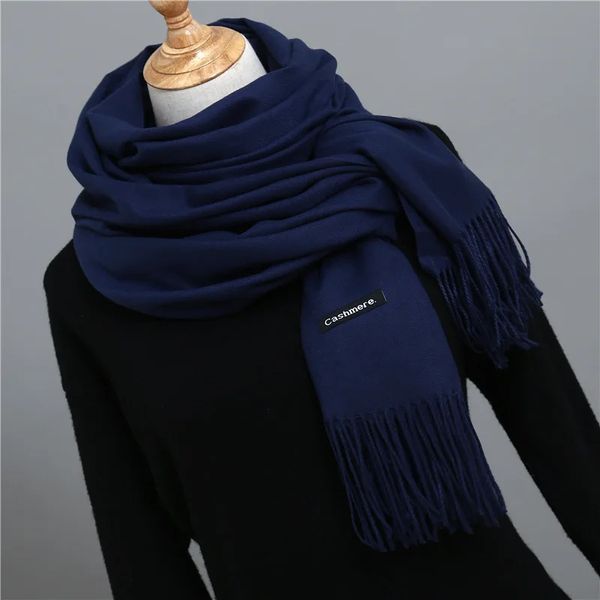 Sciarpa in cashmere tinta unita per uomo Inverno Pashmina caldo fazzoletto da collo Navy Nero Grigio Sciarpe da lavoro da uomo Scialli Bufanda maschili 240108