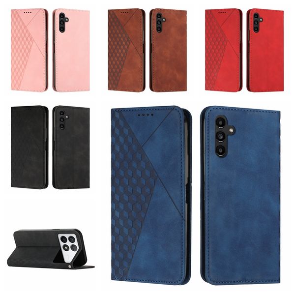 Leder Brieftasche Hüllen für Redmi K70 K70E Note 13 Moto G34 G04 G Play Power 2024 Samsung A35 A55 Diamond Skin Feel Cube Suck Magnetverschluss ID Kartenhalter Flip Cover Tasche