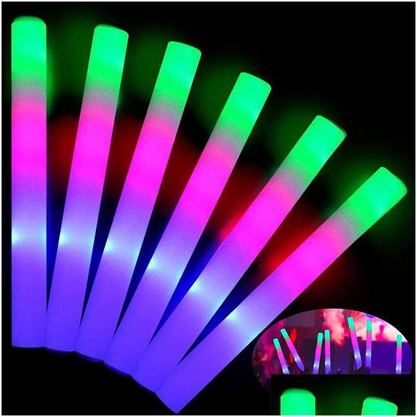 Altre forniture per feste festive Bastoncini luminosi a led Rave Foam Glow Stick Rgb Luce fluorescente scura per Bar Matrimonio Compleanno Festival Dh9Ol